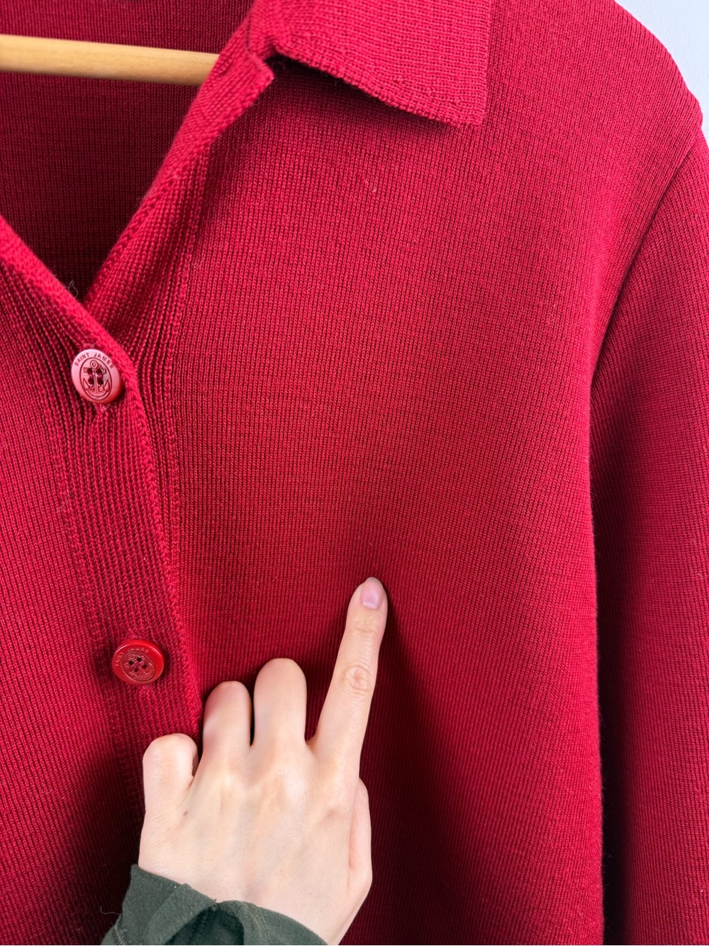 Vintage SAINT JAMES France Red 100% Wool Anchor Button Chore Cardigan Jacket - Picture 7 of 11
